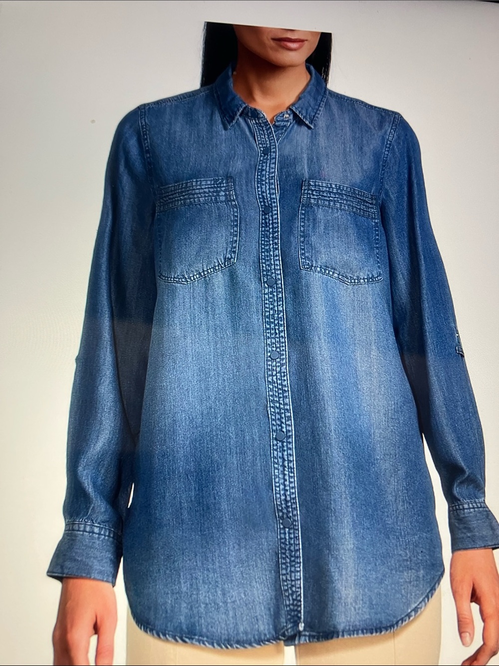 Jane & Delancy chambray shirt high lost distressed